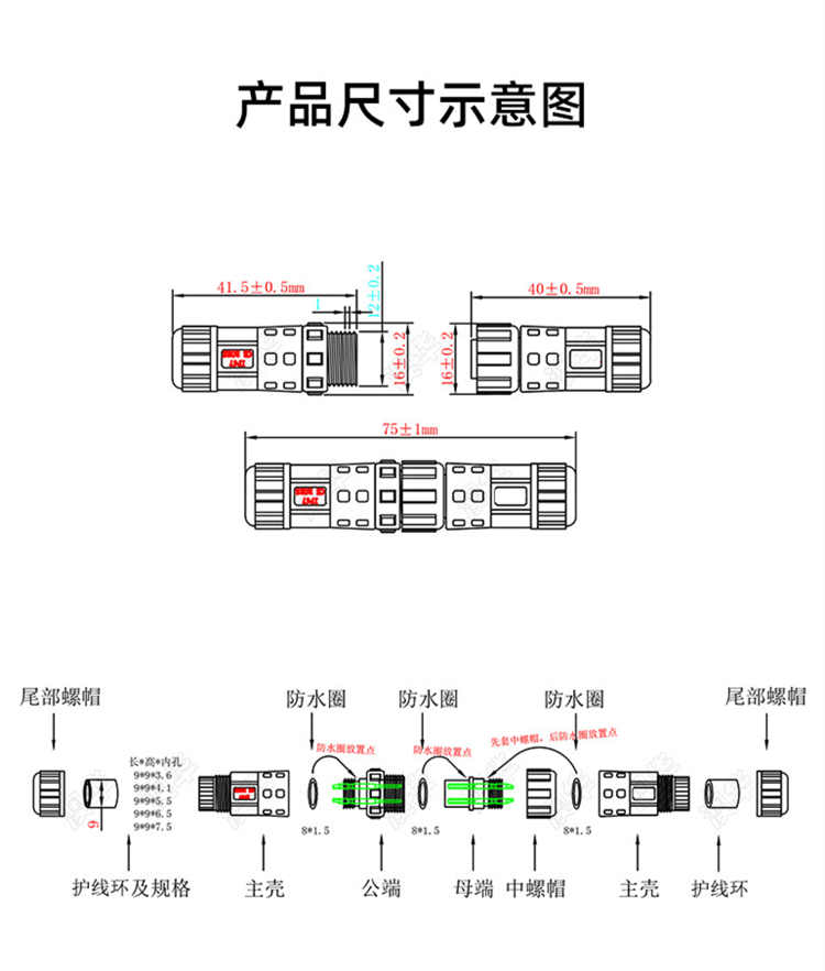 產(chǎn)品參數(shù) 防水接頭